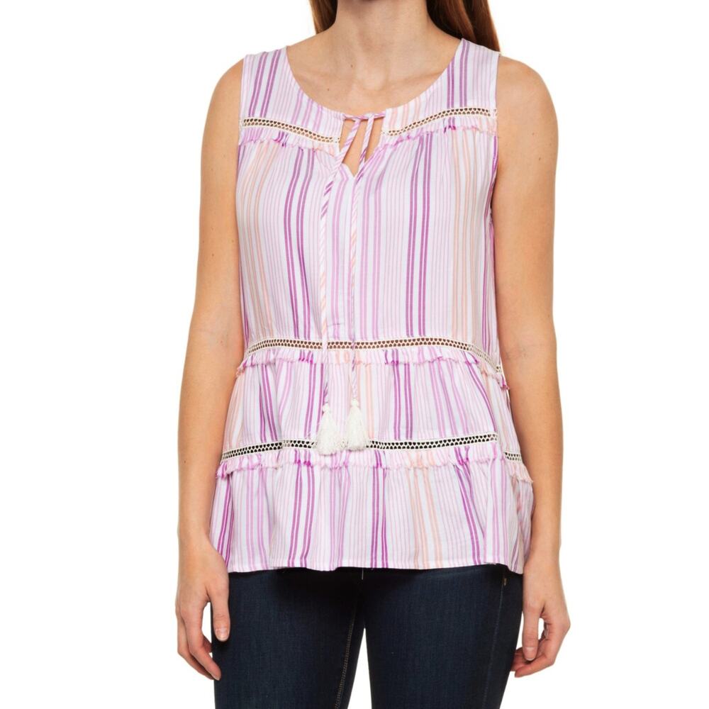 NWT Cupio Blush Women's Ruffle Hem Crochet Inserts Tank Tunic Top